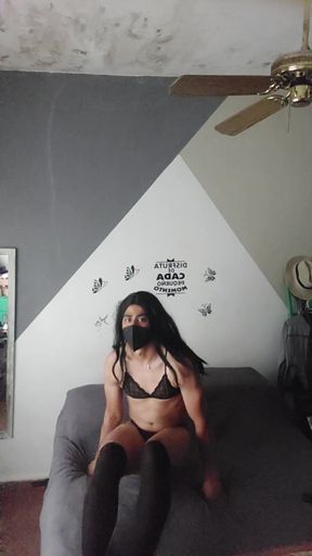 Crossdresser wearing lingerie for first time