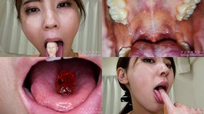 Natuki Takeuchi - Showing inside cute girl&#039;s mouth, chewing gummy candys, sucking fingers, licking and sucking human doll, and chewing dried sardines - MOV 1080p