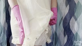 Nude Bikini Panty Lingerie and Pink Rubber Gloves Tease Non-Nude