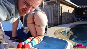 big butt college nerd girl with skirt gets fucked outside