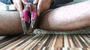 Dirty wooden sandal cumshot