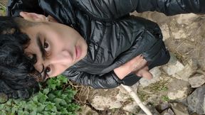2 Times Walking with Cock Out of Jeans Near River to Piss Into River - Uncut Hairy Cock