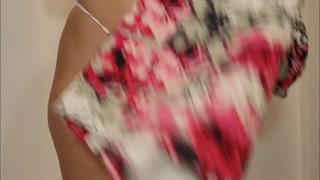 Trying on sexy micro panties dresses