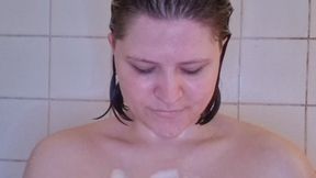 POV naughty in shower. Titsfuck, pussy fuck, bj