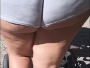 Sexy milf wife walking in public with ass out. Pov hubby films