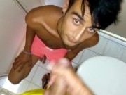 I love to jerk at bathroom stall while twink is waiting for my cum