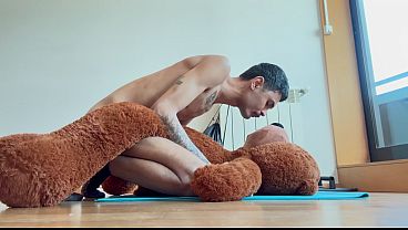 Playing with my teddy bear until I came on his face.