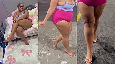 Ultimate Leg Tease - Natural Big Booty And Tits - Moaning - Seductive - High Heels - Daisy Dukes Short Shorts - Walking