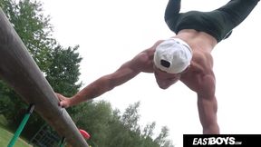Handsome Czech Athlete Boy shows muscles