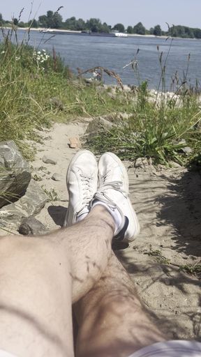 Playing and flashing at the river