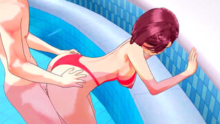 Momo Ayase gets boned at the pool - 3 dimensional anime fuckfest