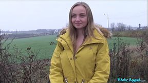 Petite college girl with big ass sucks my cock in public