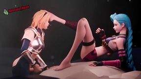Fetiche de pies y Futanari masturbaci&oacute_n con Jinx de League of Legends