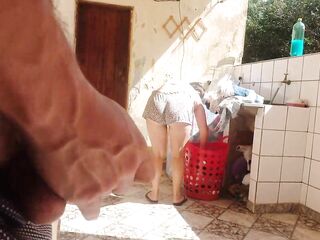 I caught my stepdaughter washing raiment in shorts, I got concupiscent and liked her super hawt twat