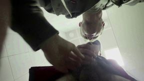 The Teacher's Thick Sucks in a Public Toilet. Slaps for a Student