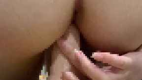Amateur babe jolts with deep insertion of thick dildo