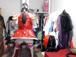 PVC Sissy Cosplay Amy Rose Gasmask Breathplay with Sextoy