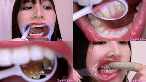 Sayaka Nanjo - Observing Sayaka's teeth with a dental mirror & brushing her teeth while wearing a mouth opener & finger toothbrushing while wearing a lip hook - 1080p