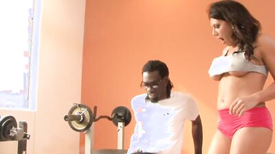 MILF Leena Sky cock-teases black guy and gets fucked in the bum