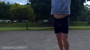 Straight guy playing basketball in public with his dick out.