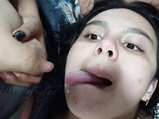 She fills her mouth with my milk