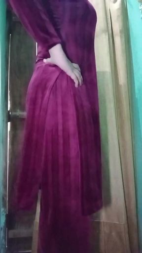 Indian Transgender Gaurisissy Looking Sexy in Pink Salwar Kurta Looking Like a Whore Housewife