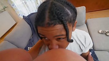 Slutty blonde police lady is having hardcore sex with a handsome, black guy, Lil D