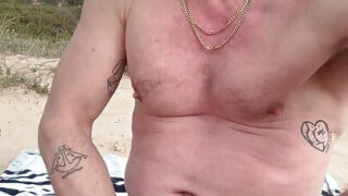 Old tattooed men with huge dicks fuck raw outdoors before gulping down cum