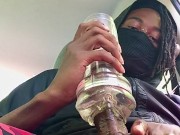 Masturbating in the car with a clear flashlight 🔦🚗 in public