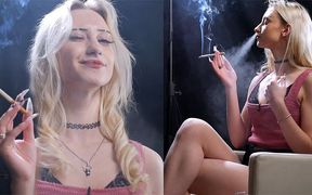 Blonde Woman Smoking Solo - Relaxed Close-up Scene