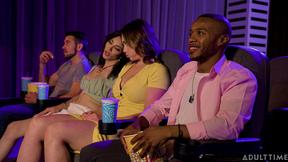 ”Transgender Siri Dahl & Transgender Ariel Demure cocked down in the cinema”