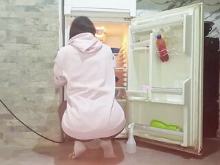 Hot stepsister is filmed cleaning