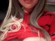 Homeless girl plays with her big boobs