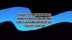 Hairy Peachy Alcie and Merida Sat in a Bouncing Big Booty Squirt Orgy