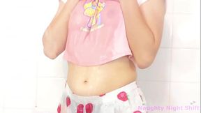 Petite Latina teen gets wet in the shower.