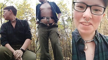 Showing off my chastity belt again in the woods