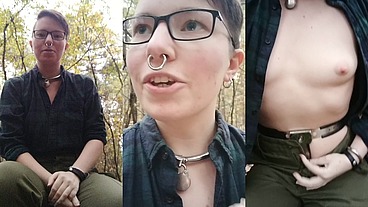 Showing off my chastity belt again in the woods