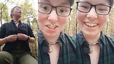 Showing off my chastity belt again in the woods