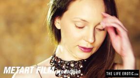 ”Slim brunette with small titties Nataly Von rubs her pink muff”