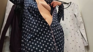 Amateur wife tries on clothes naked in the fitting room. Latina hairy pussy, big ass, big tits.