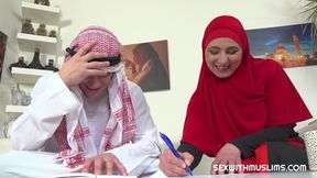 Black stockings and lace are under the hijab