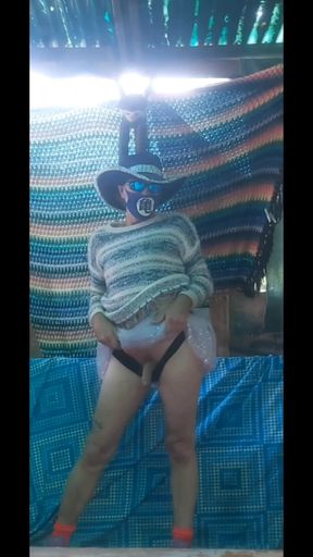 Outside on a Winter Day Teasing Daddy in My Wool Jumper and Tutu with My Black Panties