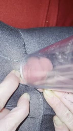 Vacuum cleaner sucks my clit in a clear tube