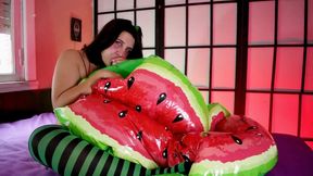 Watermelon Swimring Unboxing Ride and Deflate - Bunny Looner