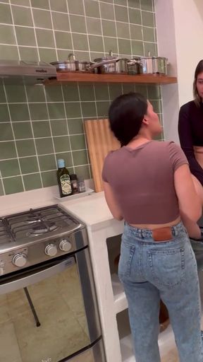 Thrilling moment from &quot;My stepmom likes to prepare food by licking my pussy.&quot;