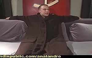 Horny crowd mercilessly gang bang a bound hung stud