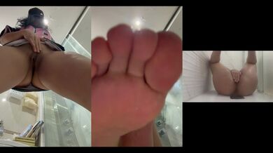 She undresses in the bathroom after a fitness day