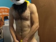 Humping a yellow rabbit toy in a yellow rabbit head lol