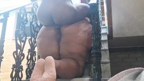 Morning sex on the patio stairs