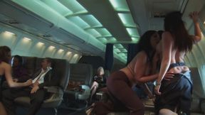 Lesbians Are Having Fun in the Plane Sharing Huge Cocks